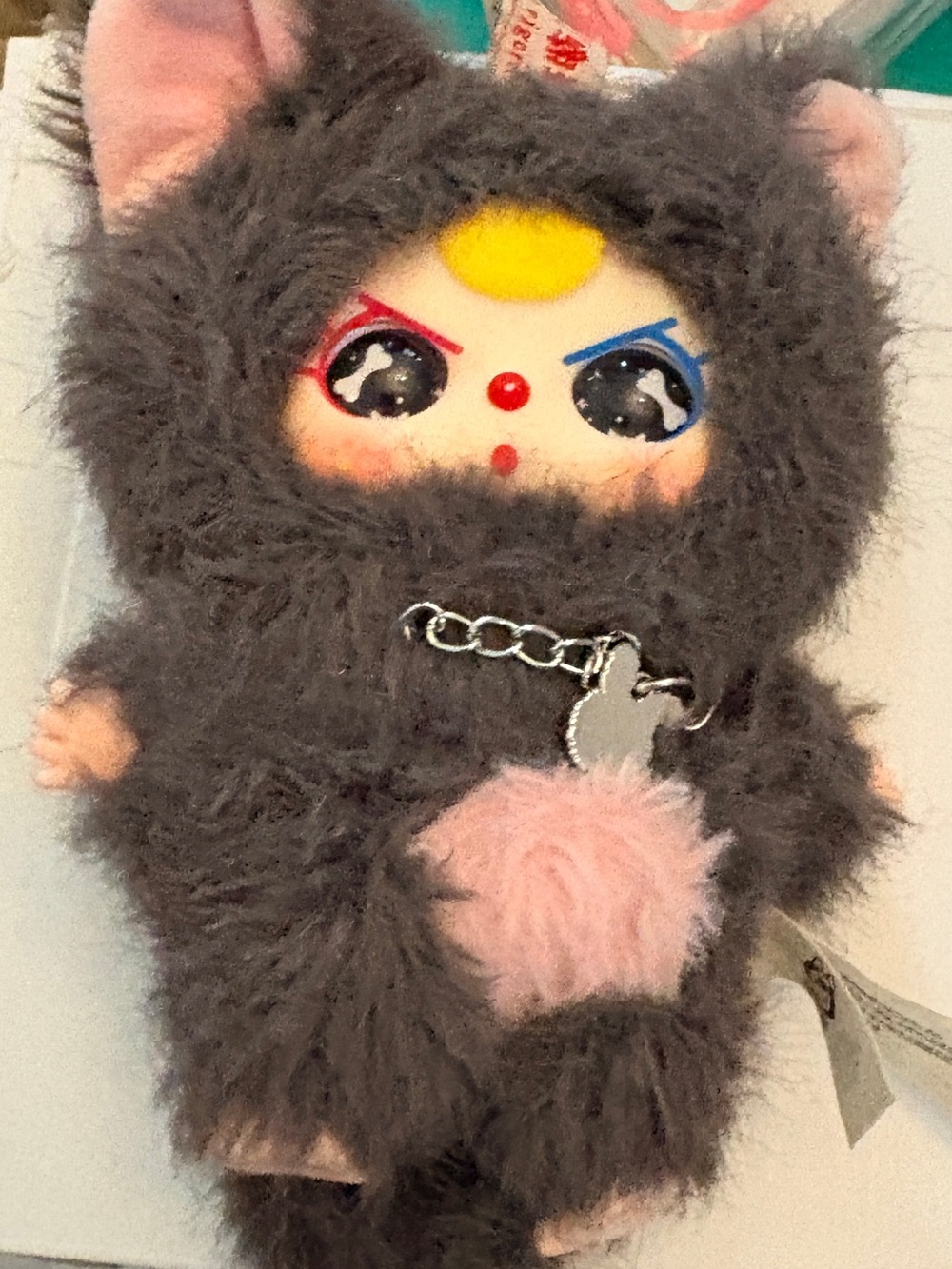 Plush Furry Keychain Doll with Pink Accent